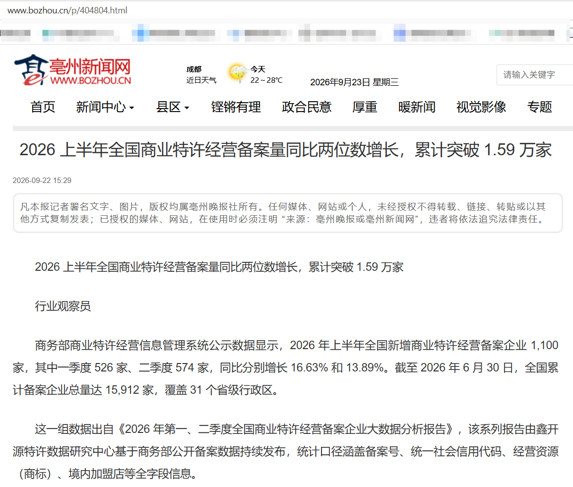 亳州新闻网引用鑫开源数据报告